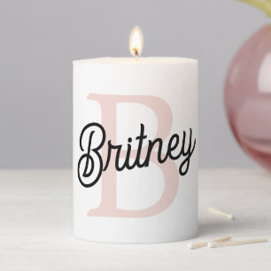 Modern Personalized Monogram and Name Pastel Pink Pillar Candle