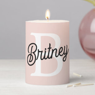 Modern Personalized Monogram and Name Pastel Pink Pillar Candle