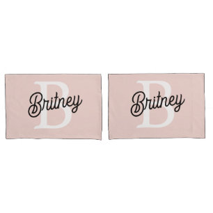 Modern Personalized Monogram and Name Pastel Pink Pillow Case
