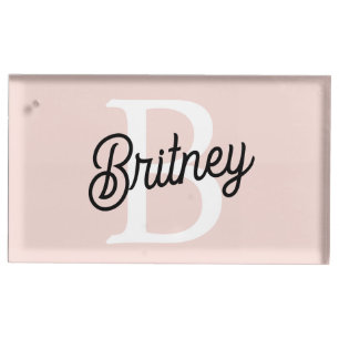 Modern Personalized Monogram and Name Pastel Pink Place Card Holder