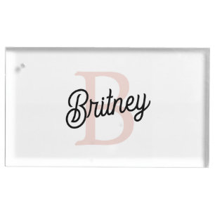 Modern Personalized Monogram and Name Pastel Pink Place Card Holder