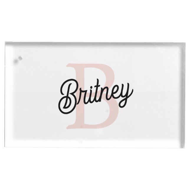 Modern Personalized Monogram and Name Pastel Pink Place Card Holder (Front)
