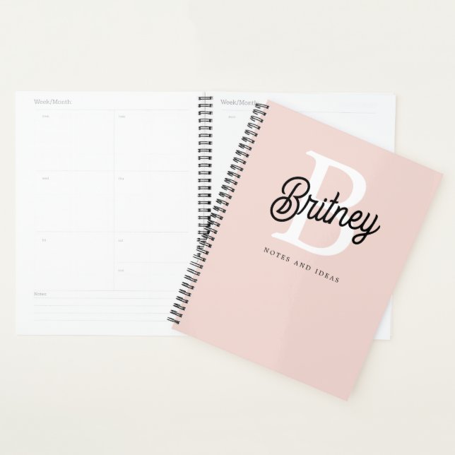 Modern Personalized Monogram and Name Pastel Pink Planner (Display)