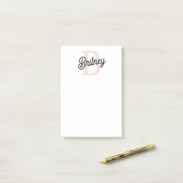 Modern Personalized Monogram and Name Pastel Pink Post-it Notes (On Desk)