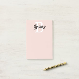 Modern Personalized Monogram and Name Pastel Pink Post-it Notes