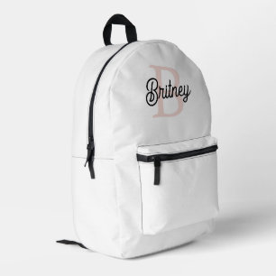 Modern Personalized Monogram and Name Pastel Pink Printed Backpack