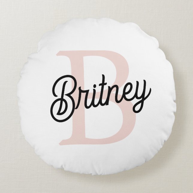 Modern Personalized Monogram and Name Pastel Pink Round Pillow (Front)
