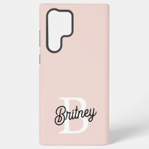 Modern Personalized Monogram and Name Pastel Pink Samsung Galaxy S22 Ultra Case