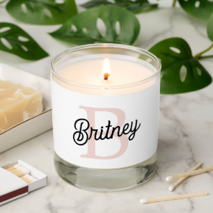 Modern Personalized Monogram and Name Pastel Pink Scented Candle