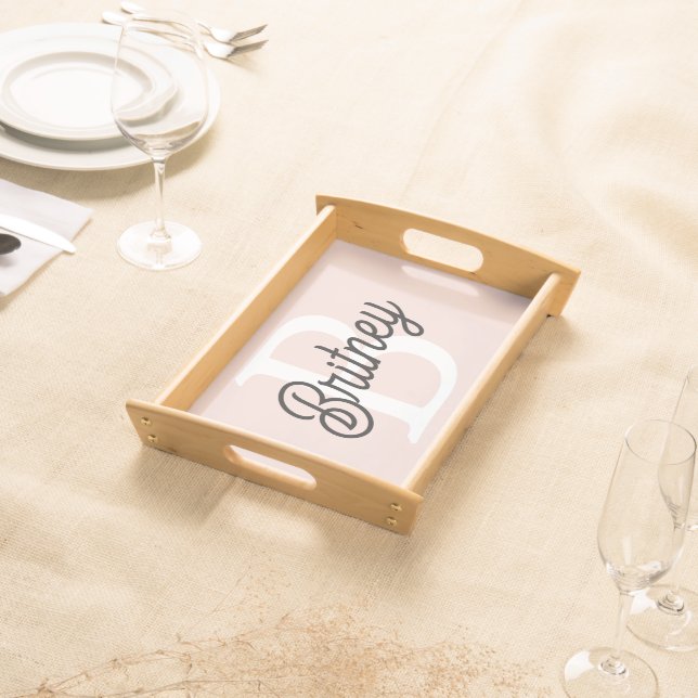 Modern Personalized Monogram and Name Pastel Pink Serving Tray (Front)