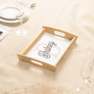 Modern Personalized Monogram and Name Pastel Pink Serving Tray