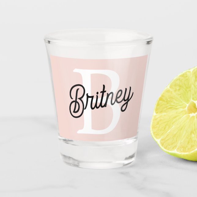 Modern Personalized Monogram and Name Pastel Pink Shot Glass (Front)