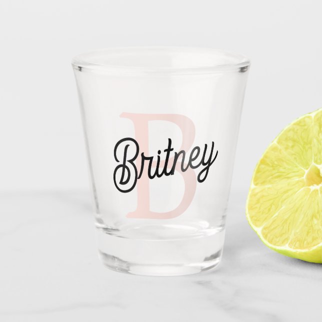 Modern Personalized Monogram and Name Pastel Pink Shot Glass (Front)
