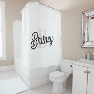 Modern Personalized Monogram and Name Pastel Pink Shower Curtain