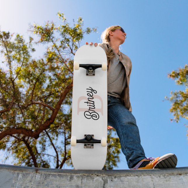 Modern Personalized Monogram and Name Pastel Pink Skateboard (Outdoor 1)