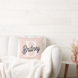 Modern Personalized Monogram and Name Pastel Pink Throw Pillow