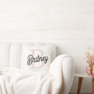 Modern Personalized Monogram and Name Pastel Pink Throw Pillow