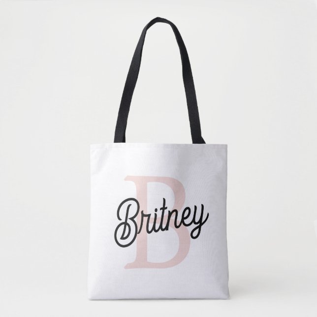 Modern Personalized Monogram and Name Pastel Pink Tote Bag (Front)