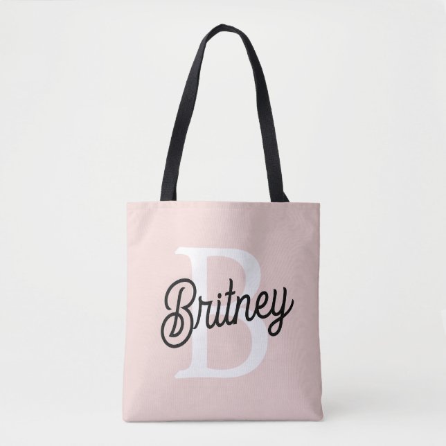 Modern Personalized Monogram and Name Pastel Pink Tote Bag (Front)