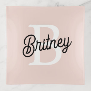 Modern Personalized Monogram and Name Pastel Pink Trinket Tray