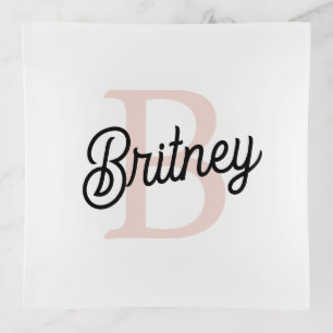 Modern Personalized Monogram and Name Pastel Pink Trinket Tray
