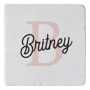 Modern Personalized Monogram and Name Pastel Pink Trivet