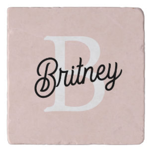 Modern Personalized Monogram and Name Pastel Pink Trivet