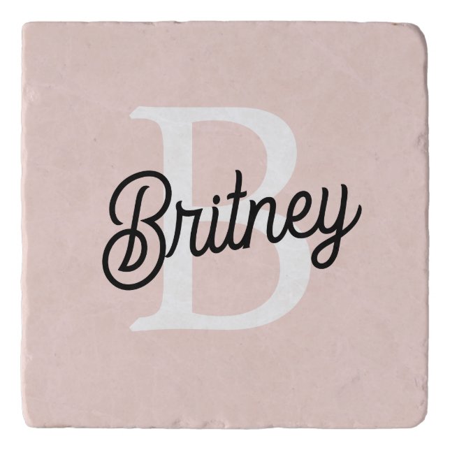 Modern Personalized Monogram and Name Pastel Pink Trivet (Front)