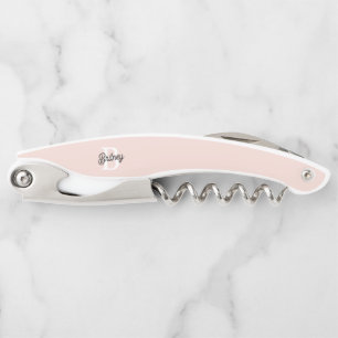 Modern Personalized Monogram and Name Pastel Pink Waiter's Corkscrew
