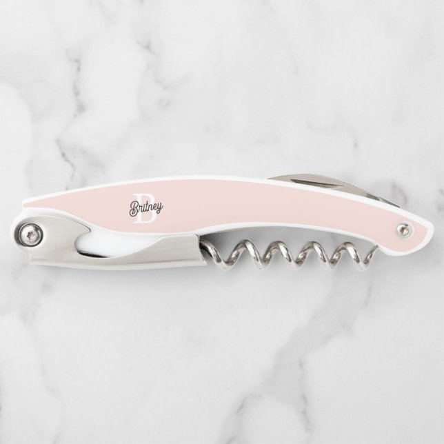 Modern Personalized Monogram and Name Pastel Pink Waiter's Corkscrew (Front)