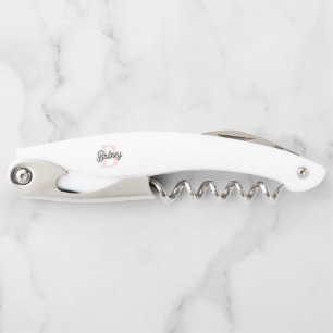 Modern Personalized Monogram and Name Pastel Pink Waiter's Corkscrew