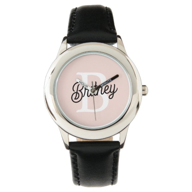 Modern Personalized Monogram and Name Pastel Pink Watch (Front)