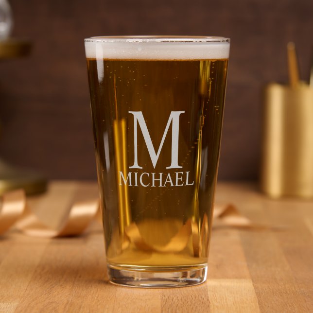 Modern Personalized Monogram and Name Pint Glass (Party)