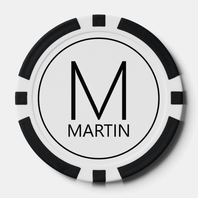 Modern Personalized Monogram and Name Poker Chips (Front)