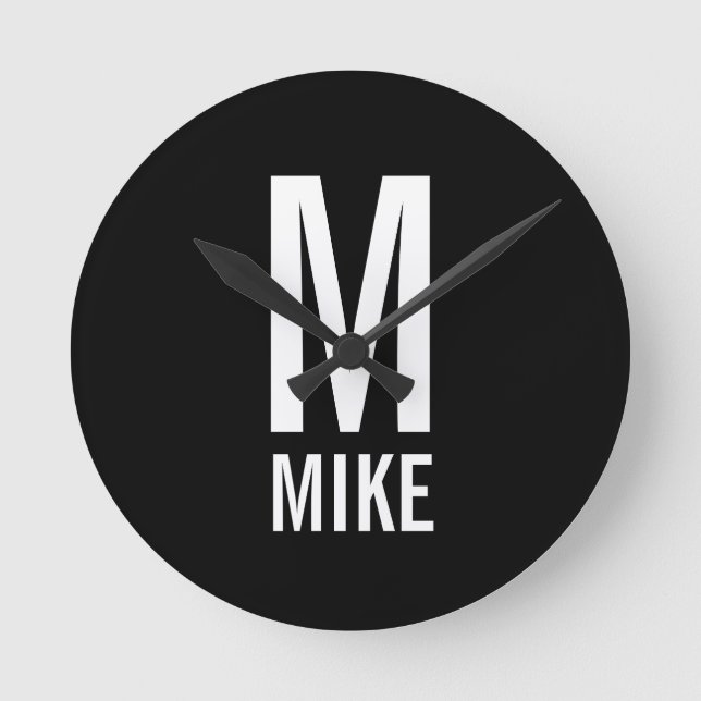 Modern Personalized Monogram and Name Round Clock (Front)