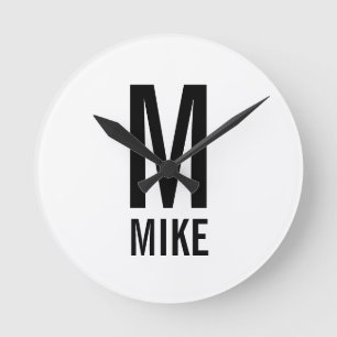 Modern Personalized Monogram and Name Round Clock