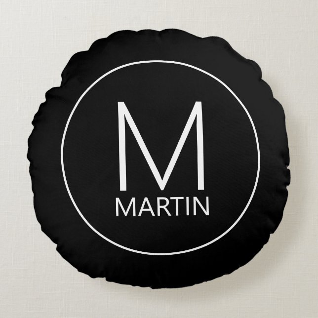 Modern Personalized Monogram and Name Round Pillow (Front)