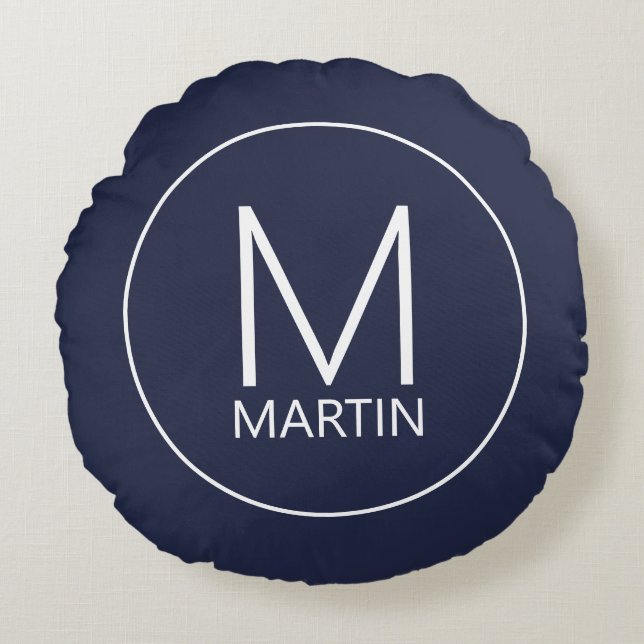 Modern Personalized Monogram and Name Round Pillow (Front)