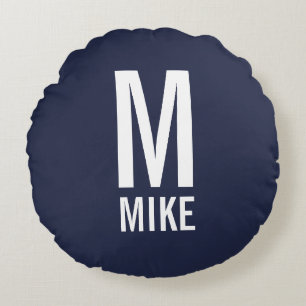 Modern Personalized Monogram and Name Round Pillow
