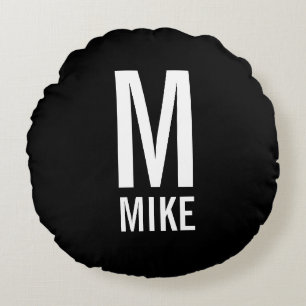 Modern Personalized Monogram and Name Round Pillow