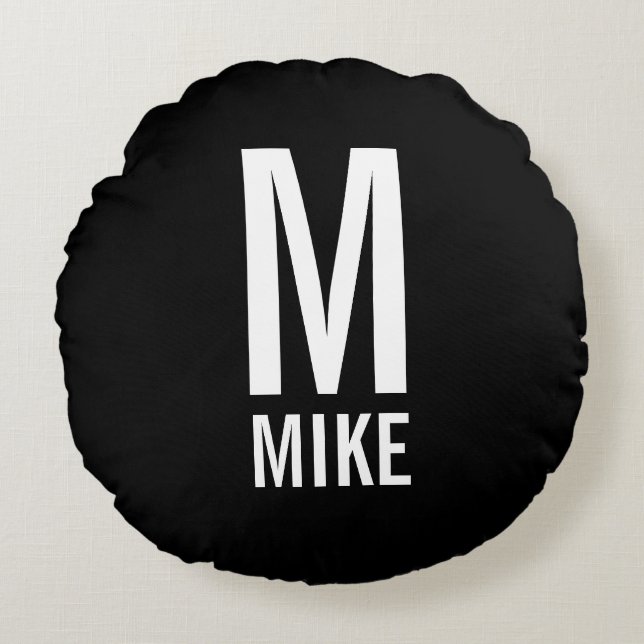 Modern Personalized Monogram and Name Round Pillow (Front)
