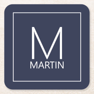 Modern Personalized Monogram and Name Square Paper Coaster