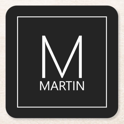 Modern Personalized Monogram and Name Square Paper Coaster