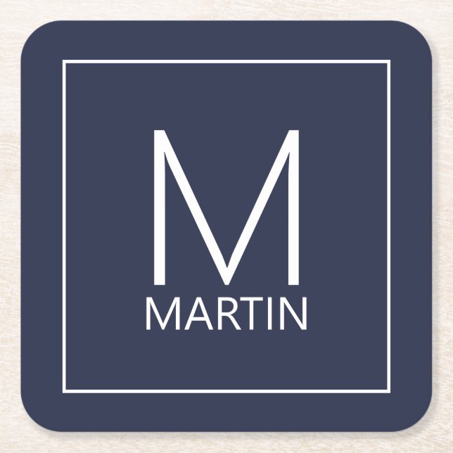 Modern Personalized Monogram and Name Square Paper Square Paper Coaster (Front)