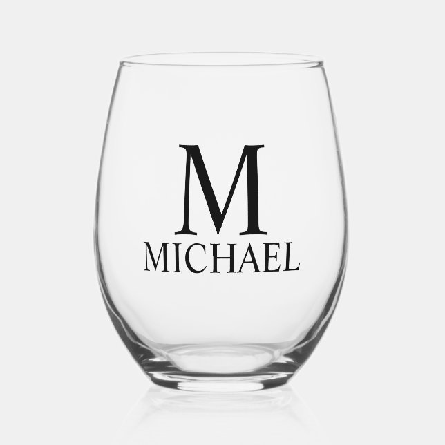 Modern Personalized Monogram and Name Stemless Wine Glass (Front)
