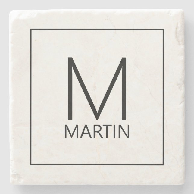 Modern Personalized Monogram and Name Stone Coaste Coaster (Front)
