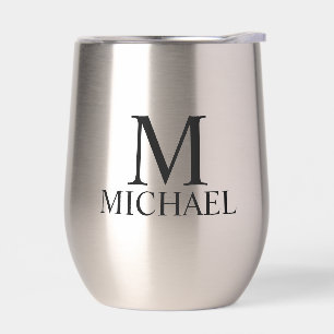 Modern Personalized Monogram and Name Thermal Wine Tumbler