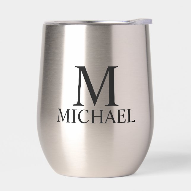 Modern Personalized Monogram and Name Thermal Wine Tumbler (Left)