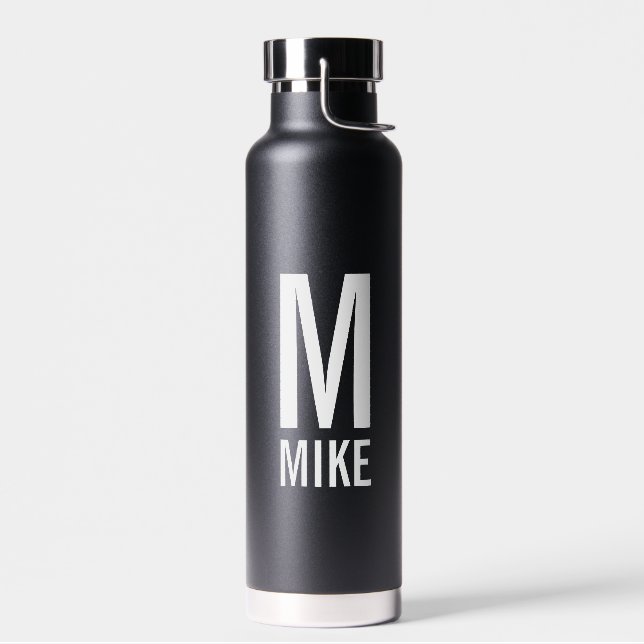 Modern Personalized Monogram and Name Water Bottle (Left)