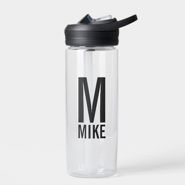Modern Personalized Monogram and Name Water Bottle (Left)